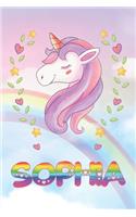 Sophia: Sophia Unicorn Notebook Rainbow Journal 6x9 Personalized Customized Gift For Someones Surname Or First Name is Sophia