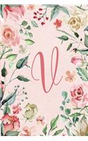 Notebook 6"x9" - Initial V - Pink Green Floral Design