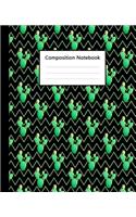 Composition Notebook: ZigZag Green Black Pattern Cactus Watercolor, 110 Pages 7.5"x9.25" College Wide Ruled Paper Notebook Journal, Blank Lined Workbook for Teens Kids St