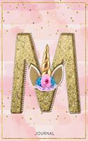 Unicorn Monogram Lined Journal Notebook - Cute Unicorn Personalized Journal Diary with Lined Pages for girls and women for writing goals, quotes, and daily tasks - Letter M