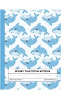 Primary Composition Notebook: Blank Story Paper Journal with Picture Space And Dashed Lines - Draw and Write Exercise Book - Cute Sharks Pattern