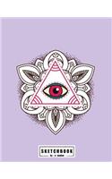 sketchbook by a madoo: All seeing eye on purple cover (8.5 x 11) inches 110 pages, Blank Unlined Paper for Sketching, Drawing, Whiting, Journaling & Doodling(3 All Seeing Eye on Purple Sketchbook)