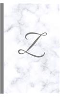 Z: Letter Z Monogram Marble Journal with White & Grey Marble Notebook Cover, Stylish Gray Personal Name Initial, 6x9 Inch Blank Lined College Ruled Dia