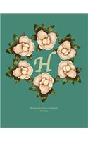 Manuscript Paper Notebook: H: Monogram with Magnolia Wreath. Original Artwork, Soft teal covered Manuscript Notebook, 110 pages, 12 stave, 8.5x11