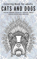 Cats and Dogs - Coloring Book for adults - Boston Terriers, Devon Rex, Basenjis, Dwelf, Spanish Water Dogs, and more