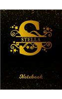 Stella Notebook: Letter S Personalized First Name Personal Writing Notepad Journal Black Gold Glittery Pattern Effect Cover Wide Ruled Lined Paper for Journalists & 