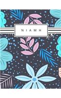 Niamh: Personalized blue flowers sketchbook with name: 120 Pages