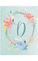 Notebook 8.5"x11" - Letter D - Light Blue and Pink Floral Design: College-ruled, lined format exercise book, Personalized with Initials.(4 Letter/Initial D - Light Blue and Pink Floral Design Notebook 8.5"x11", Alphabet)