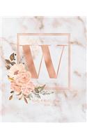Weekly & Monthly Planner 2020 W: Pink Marble Rose Gold Monogram Letter W with Pink Flowers (7.5 x 9.25 in) Vertical at a glance Personalized Planner for Women Moms Girls and School