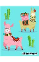 Sketchbook: Cute Llama Sketchbook for Kids - 110 Pages ( 8.5"x11" ) Large Blank Sketchbook for Drawing, Doodling & Writing, Kids Fun Activity Book - Gift For Ll