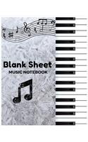 Blank Sheet Music Notebook: 8"x10" Music Manuscript Paper - 100 Pages (Large Print) 12 Stave Music Composition Notebook For Piano