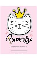 Composition Notebook - Cat Princess: Composition Book For Back To School, Notebook for Girls, Kids, Students, Bullet Journal 8.5 x 11 in, 110 pages, Wide Ruled