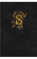 Old English Monogram Journal - Letter S: Elegant Golden Flourish Capital Letter on Black Leather Look Background