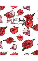 Notebook: Red Rose Lip Cover: Notebook Journal Diary, 2 inside patterns Notebook: Lined 60 pages and Blank No Lined 60 pages, Total 120 pages (8.5" x 11")