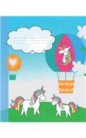 Cute Rainbow Hot Air Balloons & Unicorn Cover Girls Composition Wide-ruled blank line School Notebooks