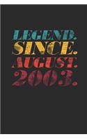 Legend Since August 2003: Blank Lined Notebook / Journal (6 X 9) - 16th years old Birthday Gift and Anniversary Gift for Women and Men