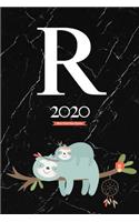2020 Sloth Tribe Diary Planner: January to December 2020 Diary Planner Sloth Tribe With Letter "R" Monogram on dark marble