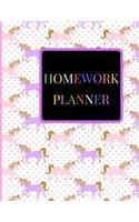 Homework Planner: A Gold Cute Unicorn 2019-2020 Student Academic Undated Daily, Weekly College, High, Middle School, Kindergarten, Elementary Calendar Assignment Orga