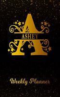 Ashey Weekly Planner: 2 Year Personalized Letter a Appointment Book January 2019 - December 2020 Black Gold Cover Writing Notebook & Diary Datebook Calendar Schedule Plan