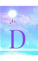 D: Monogram Initial D Notebook for Women, Teens and Girls - See Your Initial in the Clouds Paradise Purple Sun - 8.5 x 11 Composition Notebook, Journal