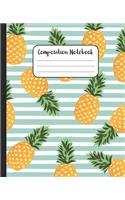 Composition Notebook: Wide Ruled Lined Notebook For Students 7.5 x 9.25" 110 pages: Ananas Pineapple Teal Stripes