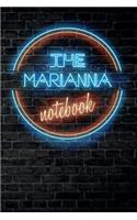 The MARIANNA Notebook: Vintage Blank Ruled Personalized & Custom Neon Sign Name Dotted Notebook Journal for Girls & Women. Wall Background. Funny Desk Accessories. Retro B
