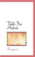 Table Des Matiers
