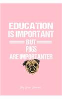 Dog Lover Journal: Pug Pet Education Humor Sarcastic Funny Christmas Gift - Pink Ruled Lined Notebook - Diary, Writing, Notes, Gratitude, Goal Journal - 6x9 120 pages