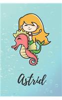 Astrid: süßes personalisiertes Meerjungfrauen Schreibheft / Notizbuch / Tagebuch - viele Vornamen verfügbar - 100 Seiten liniert - Seepferdchen Tagebuch - S