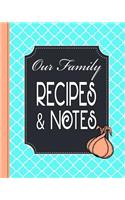 Our Family Recipes and Notes: A 130 Page Teal and Orange Blank Book