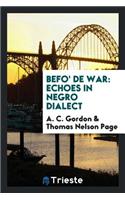 Befo' de War: Echoes in Negro Dialect: Echoes in Negro Dialect