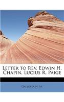 Letter to REV. Edwin H. Chapin, Lucius R. Paige