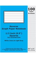 Reverse Graph Paper Notebook: 0.5 Inch (1/2 in) Squares; 8.5" x 11"; 216 x 279 mm; 100 Pages; 50 Sheets; White Lines on Light Gray; Inverted 2x2 Quad Grid; Cyan Matte Cover