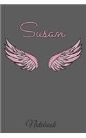 Susan Notebook: A beautiful personalized angel wings soft cover notebook with 100 lined pages in 6x9 inch format. Personal Diary Personalized Journal Customized Jou