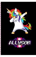 Allyson - Dabbing Unicorn personalized named Notebook: Personalized Dabbing Unicorn notebook For Girls Who Love Unicorns - Cute Unicorn, Cute Rainbow Unicorn For Kids, Girls, Students & Teachers Gift, va