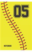 05 Notebook: Softball Jersey Number 05 Five For All Players Coaches And Fans - Blank Lined Notebook And Journal - 6x9 Inch 120 Pages White Paper