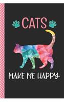 Cats Make Me Happy: Composition Notebook For Girls, Women / Journal / Diary / Paperback (Rainbow Polygonal Geometric Design)- Cat Lovers Birthday, Christmas Gift (Lined