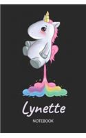 Lynette - Notebook: Blank Ruled Personalized & Customized Name Rainbow Farting Unicorn School Notebook Journal for Girls & Women. Funny Unicorn Desk Accessories for Kin