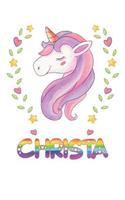 Christa: Christa Notebook Journal 6x9 Personalized Gift For Christa Unicorn Rainbow Colors Lined Paper