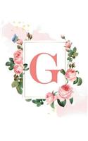 G: Personalized Monogrammed Initial G Writing Journal, Notebook or Diary for Girls or Women. Floral with Pink Alphabet Letter. 6x9 110 Blank Lines Page