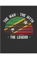 The Man The Myth The Legend: Saint Kitts & Nevis Flag Sunset Personalized Gift Idea for Kittitian or Nevisian Coworker Friend or Boss 2020 Calendar Daily Weekly Monthly Planner 