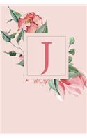 J: A Soft Pink Roses and Peonies Monogram Sketchbook - 110 Sketchbook Pages (6 x 9) - Floral Watercolor Monogram Sketch Notebook - Personalized Initial