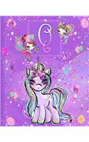 Q: Unicorn Composition Notebook Wide Ruled Monogrammed Initial Q