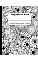 Composition Book Graph Paper: Quad Rule (4x4) Graph Paper, Four Squares per Inch Journal Notebook for Math, Science, School, Home or Work, Black and White Mandela Feather Colorin