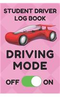 Student Driver Log Book: Record Student Driving Time (Day, Night, Total, and Time Carried Forward) and Other Factors in Tables (Pink, Red Car)