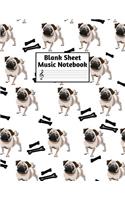 Blank Sheet Music Notebook: Easy Blank Staff Manuscript Book Large 8.5 X 11 Inches Musician Paper Wide 12 Staves Per Page for Piano, Flute, Violin, Guitar, Trumpet, Drums, Cell