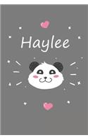 Haylee: A cute personalized panda notebook/ diary for girls and women, with 100 lined pages in 6x9 inch format. Personal Diary Personalized Journal Customiz