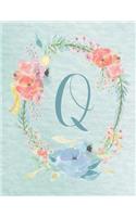 Notebook 8.5"x11" - Letter Q - Light Blue and Pink Floral Design