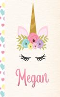 Megan: Personalized Unicorn Journal For Girls - 8.5x11 110 Pages Notebook/Diary With Pink Name