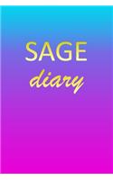 Sage: Journal Diary Personalized First Name Personal Writing Letter S Blue Purple Pink Gold Effect Cover Daily Diaries for Journalists & Writers Journalin